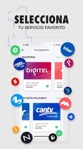 Envia Saldo a Venezuela. Paso 1 -> Seleccionar Servicio,